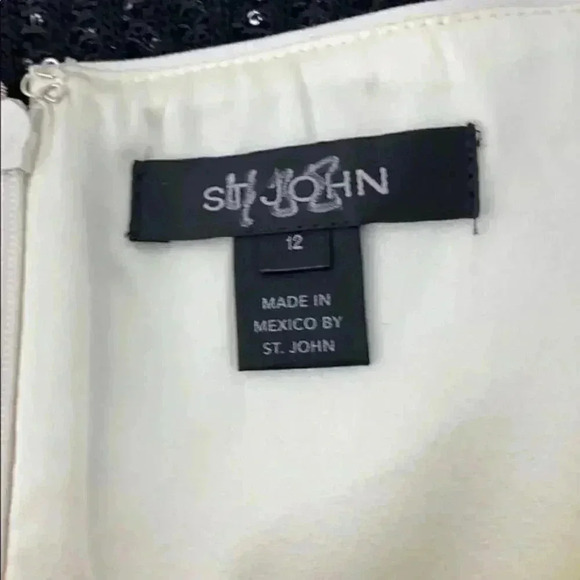 St. John, Beige-black sequin Wool Midi Dress, 12 - Picture 5 of 7